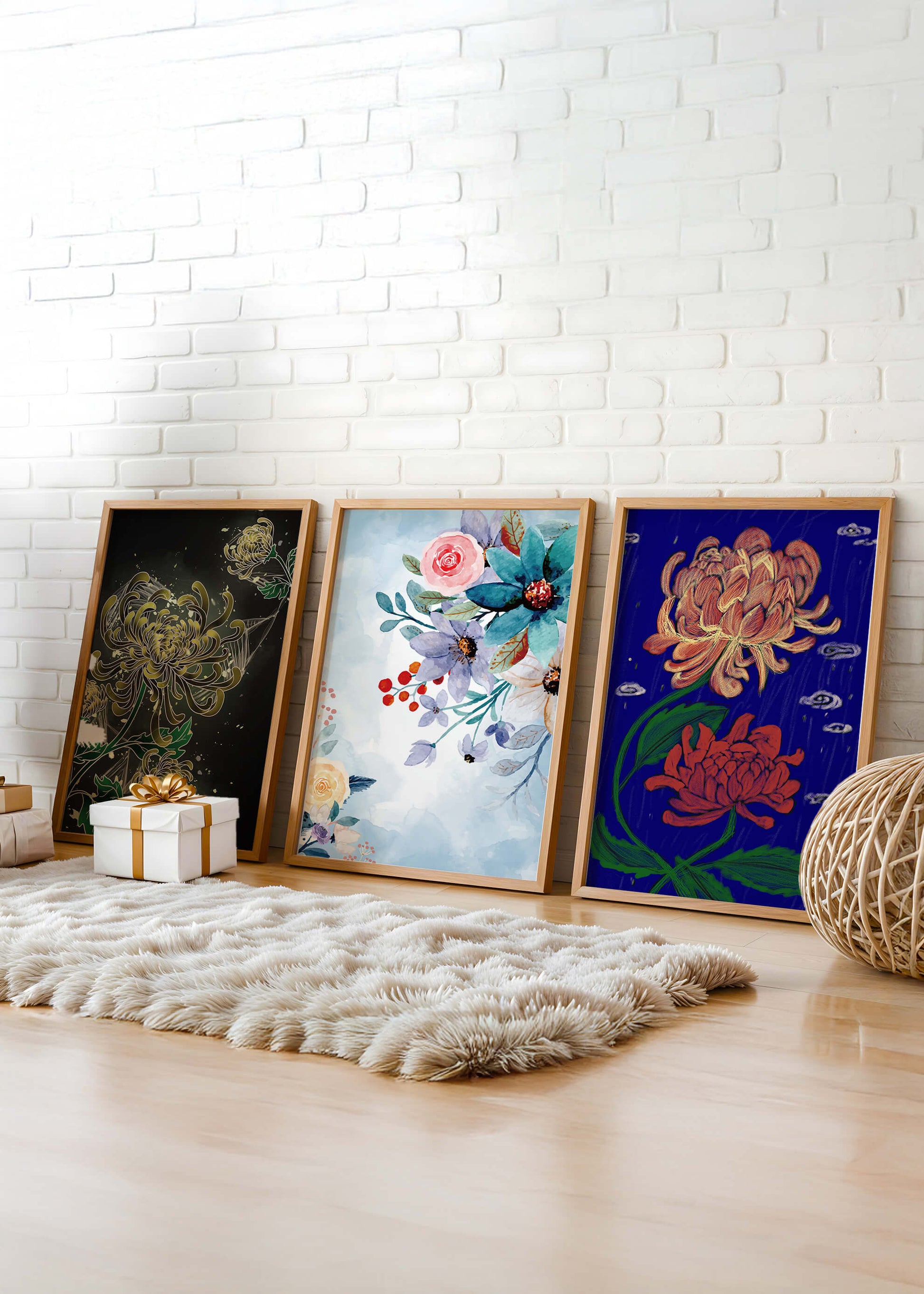 Pinturas Florales Sin Marco en Interiores Modernos