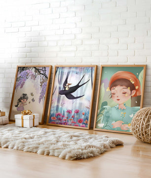 Décoration pour enfants : ensemble d'illustrations de filles et de nature