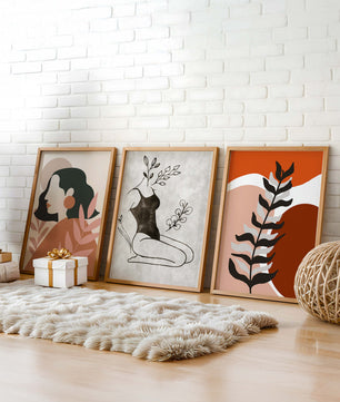Triptyque d'art minimaliste dans des tons terreux