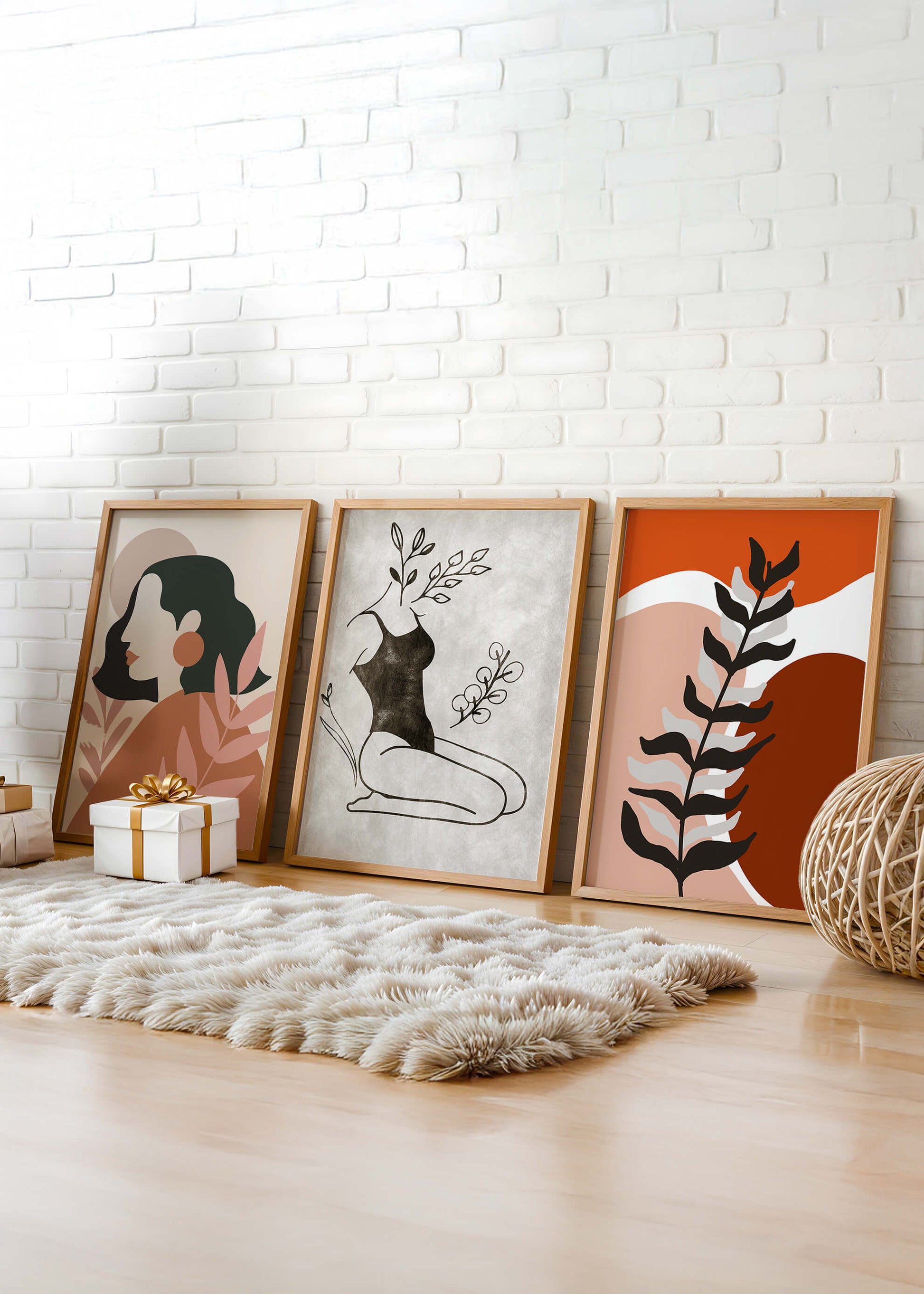 Triptyque d'art minimaliste dans des tons terreux