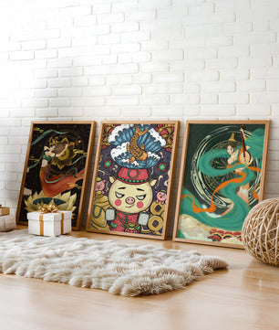 Ensemble d'art asiatique avec motifs traditionnels