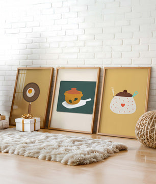 Trio de tableaux de cuisine aux motifs minimalistes et modernes