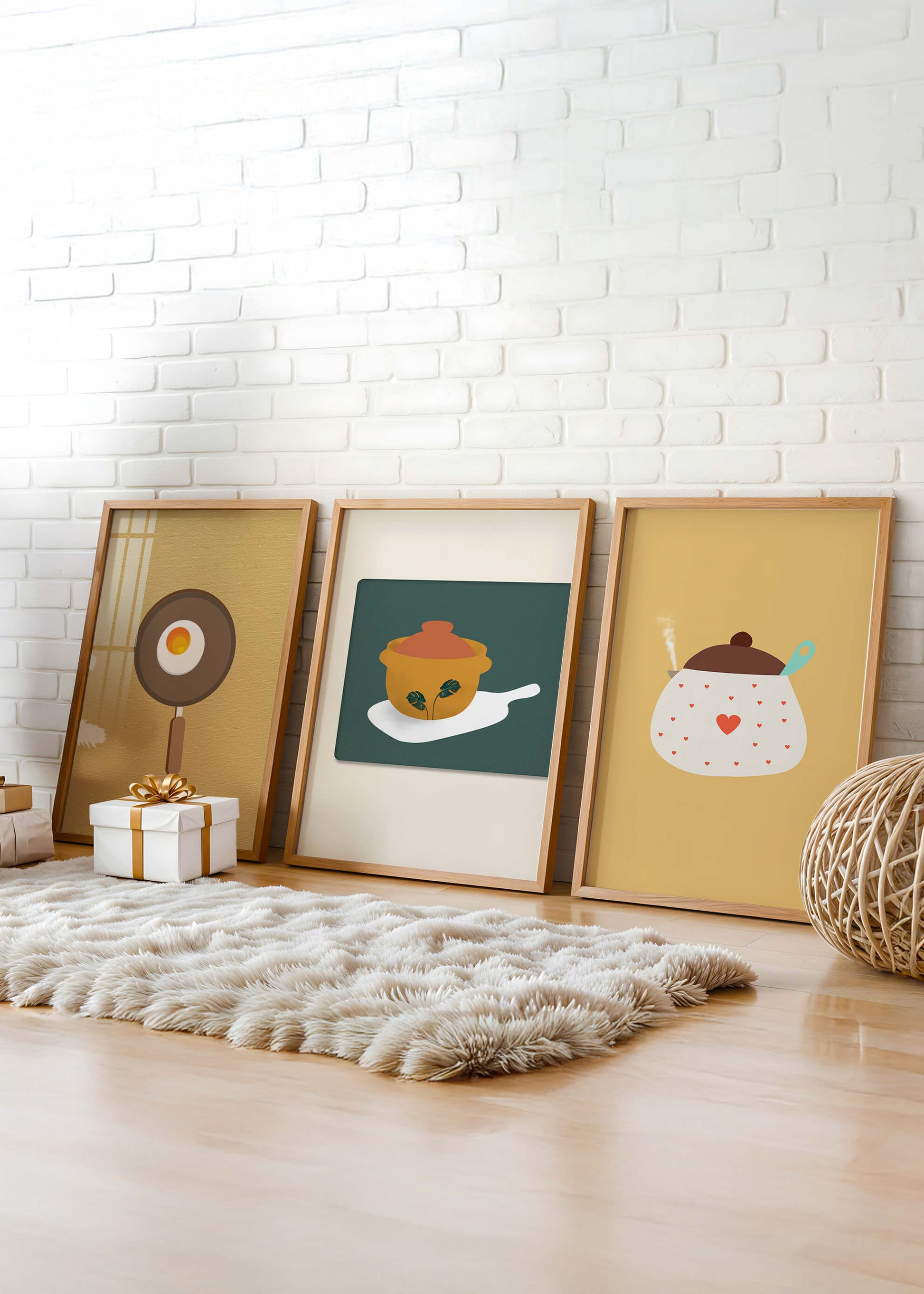 Trio de tableaux de cuisine aux motifs minimalistes et modernes