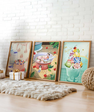 Triptyque coloré d’art culinaire pour enfants sur mur