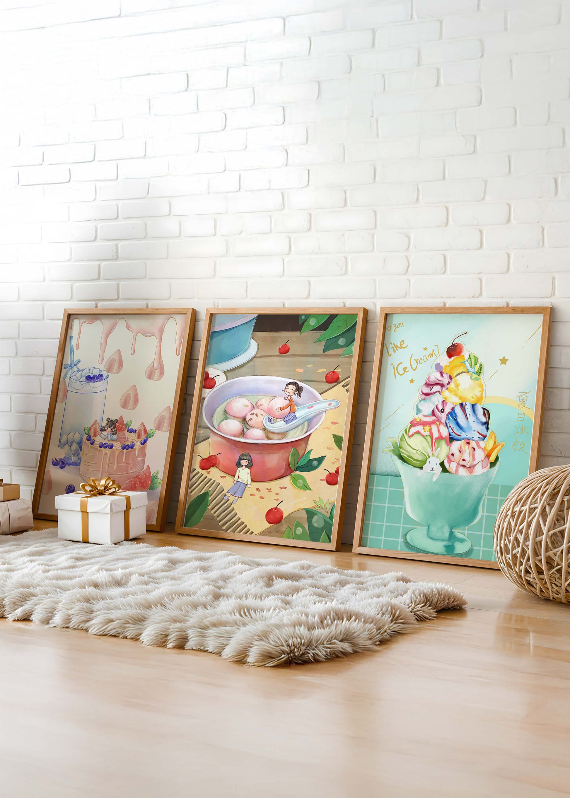 Tríptico Colorido de Arte Culinario Infantil en Pared