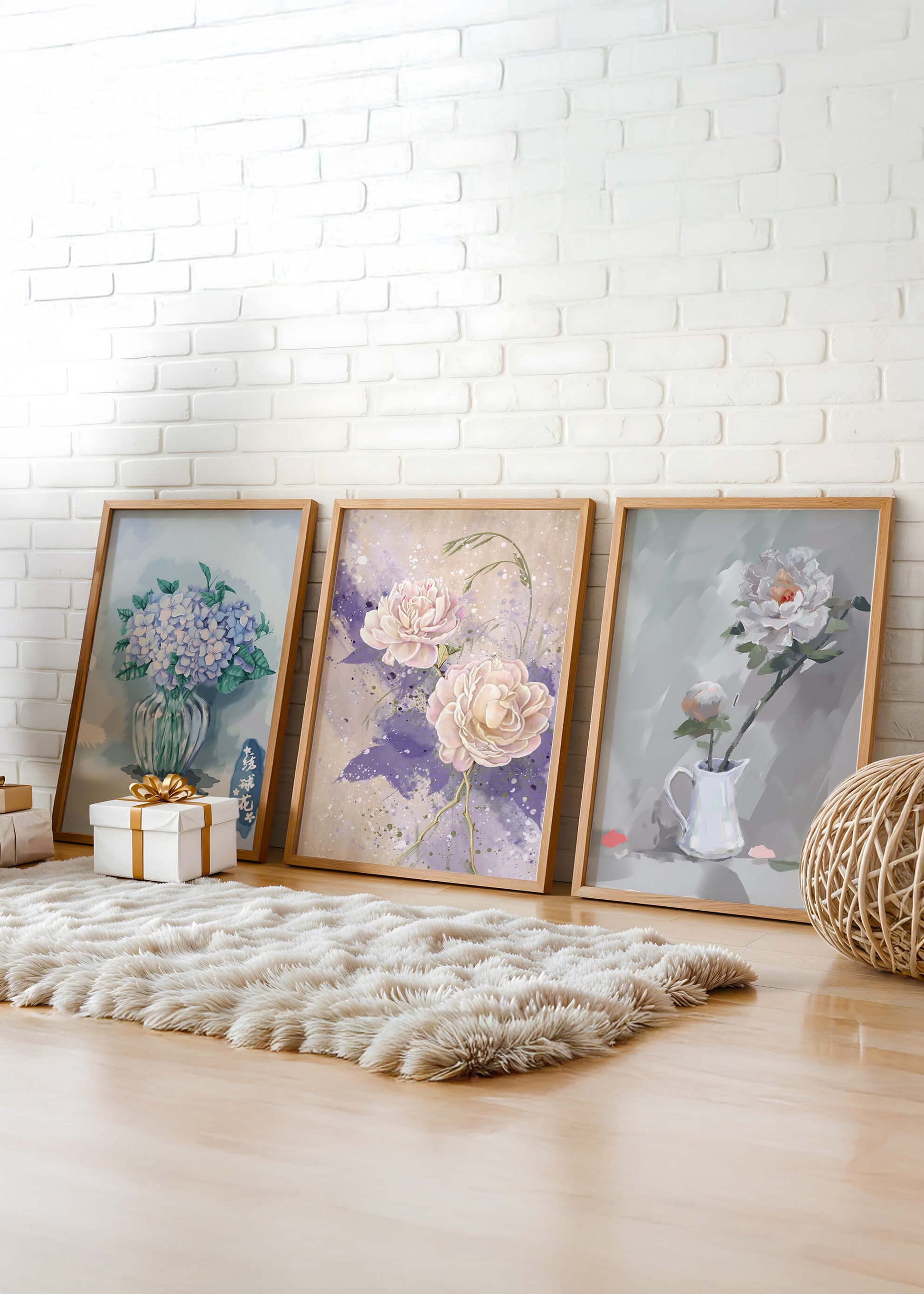 Ensemble d’art floral imprimé sans cadre au format vertical