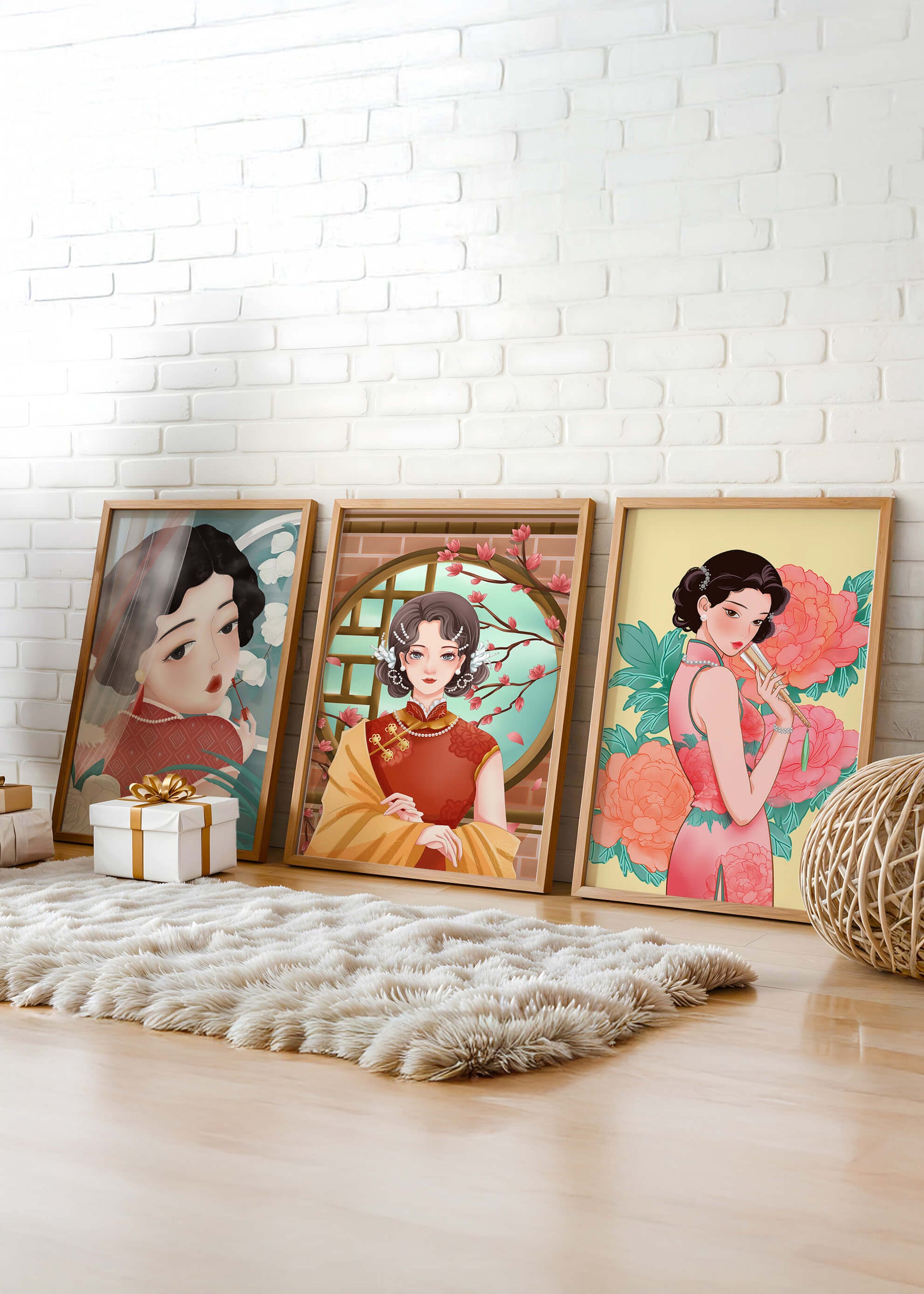 Portraits de femmes orientales avec des motifs floraux élégants