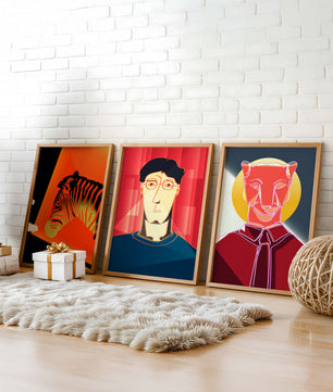 Art moderne avec zèbre, portrait géométrique et panthère