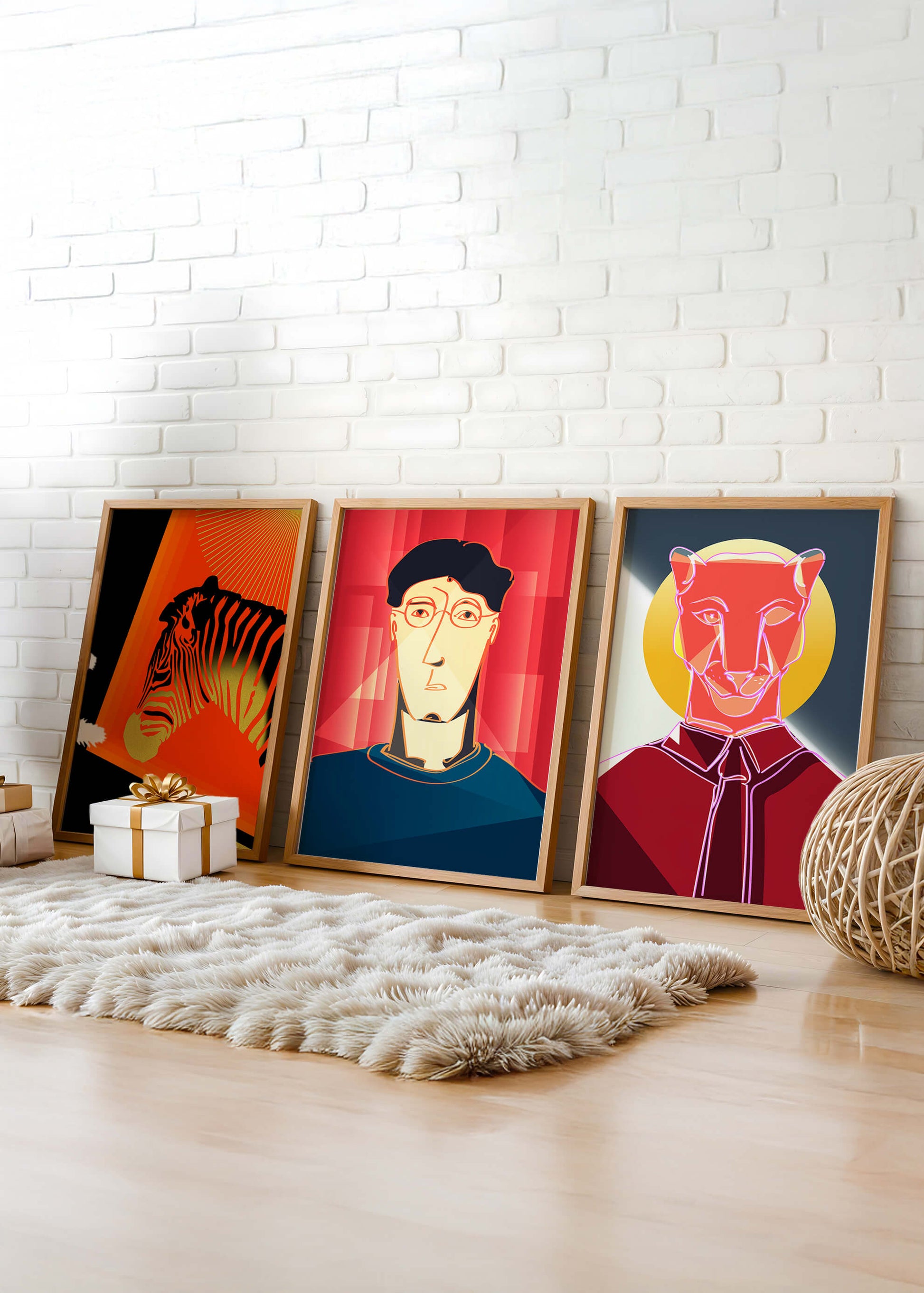 Art moderne avec zèbre, portrait géométrique et panthère