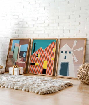 Œuvres d'art moderne avec design architectural dans un environnement minimaliste