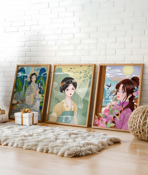 Ensemble d’illustrations de femmes asiatiques avec des éléments naturels