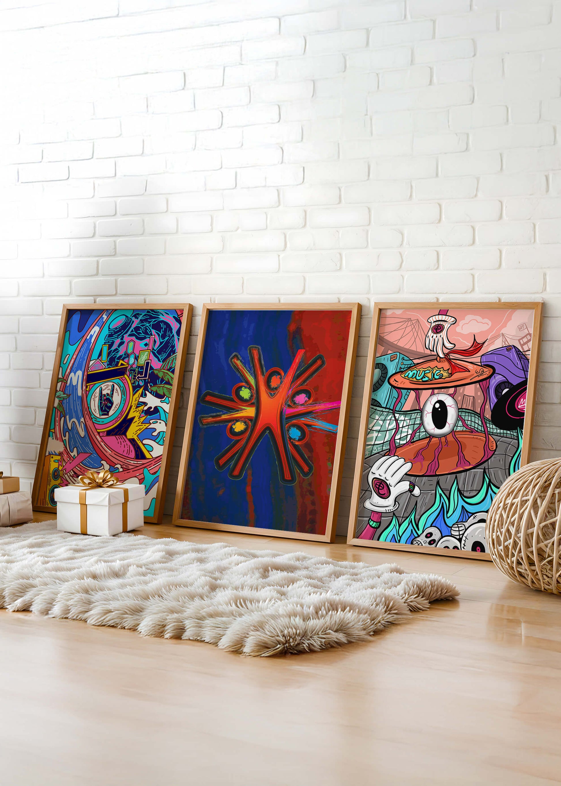 Conjunto De Obras De Arte Moderno Con Colores Vibrantes