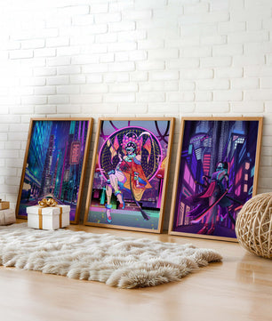 Neon-Futuristisches Triptychon rahmenlos