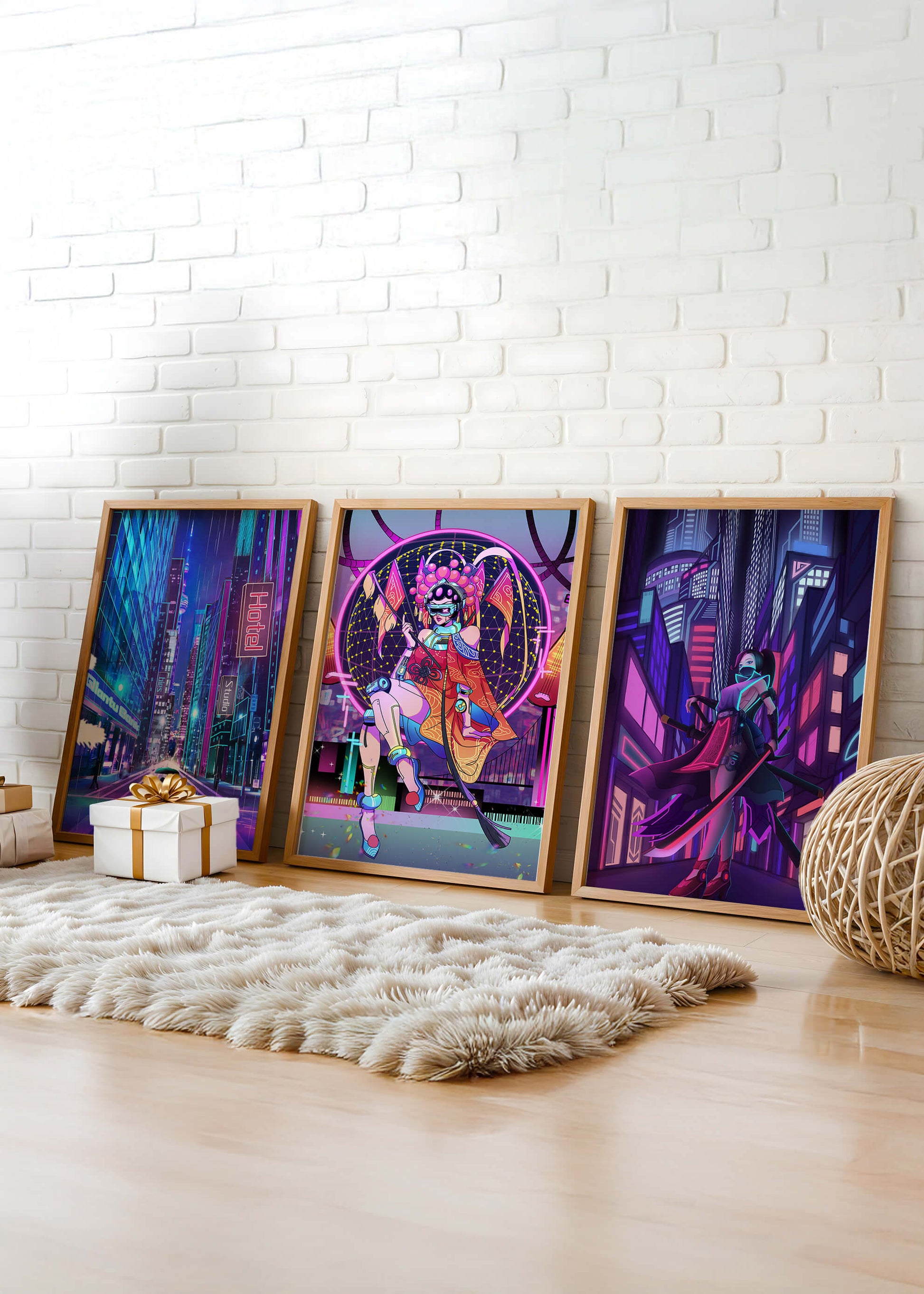 Neon-Futuristisches Triptychon rahmenlos