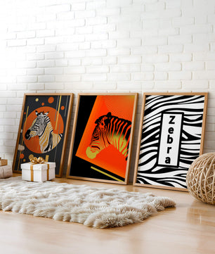 Ensemble d'impressions artistiques de zèbres au design moderne