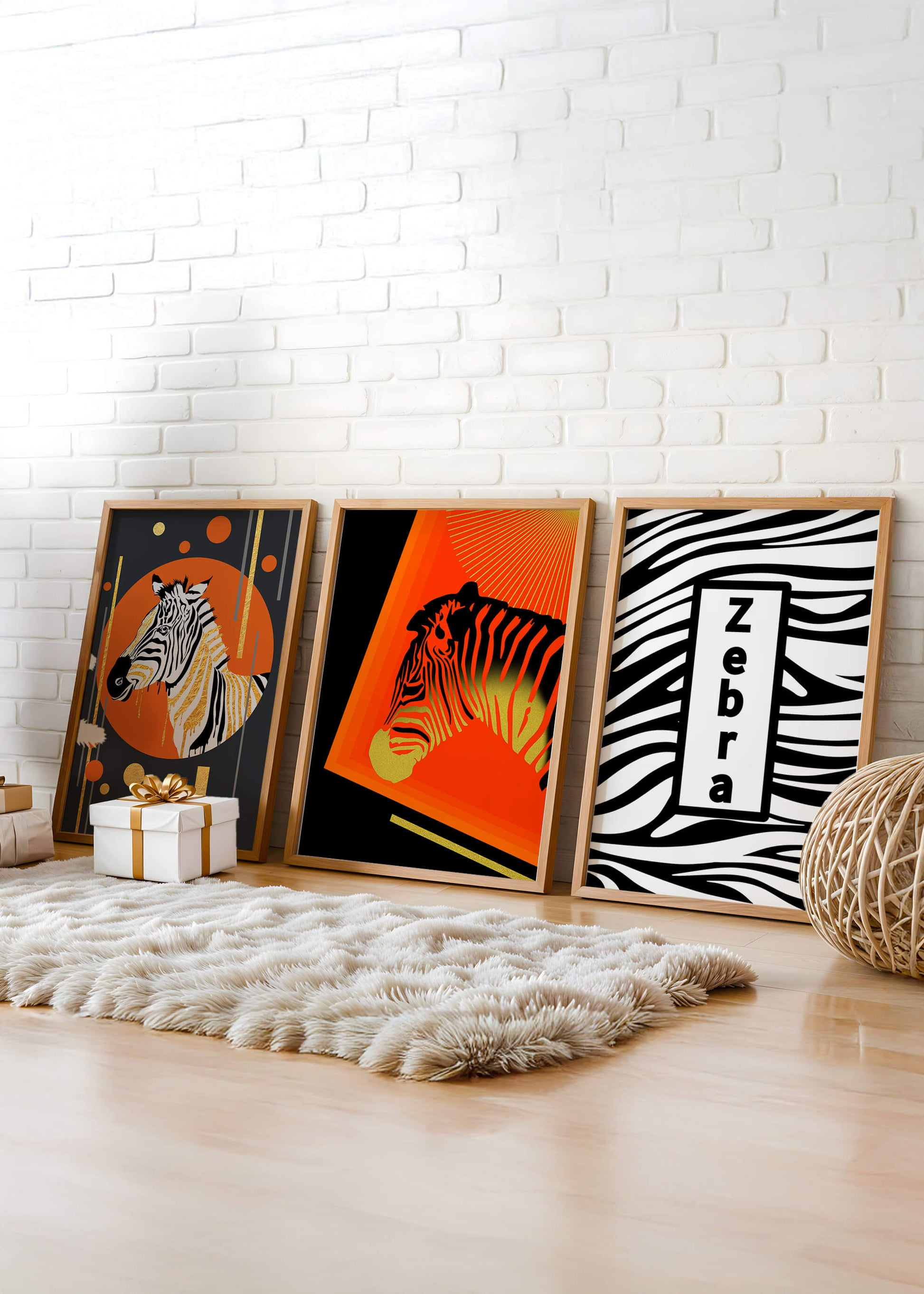 Ensemble d'impressions artistiques de zèbres au design moderne