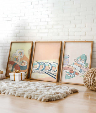 Ensemble d'art de sushi au design minimaliste dans un style aquarelle