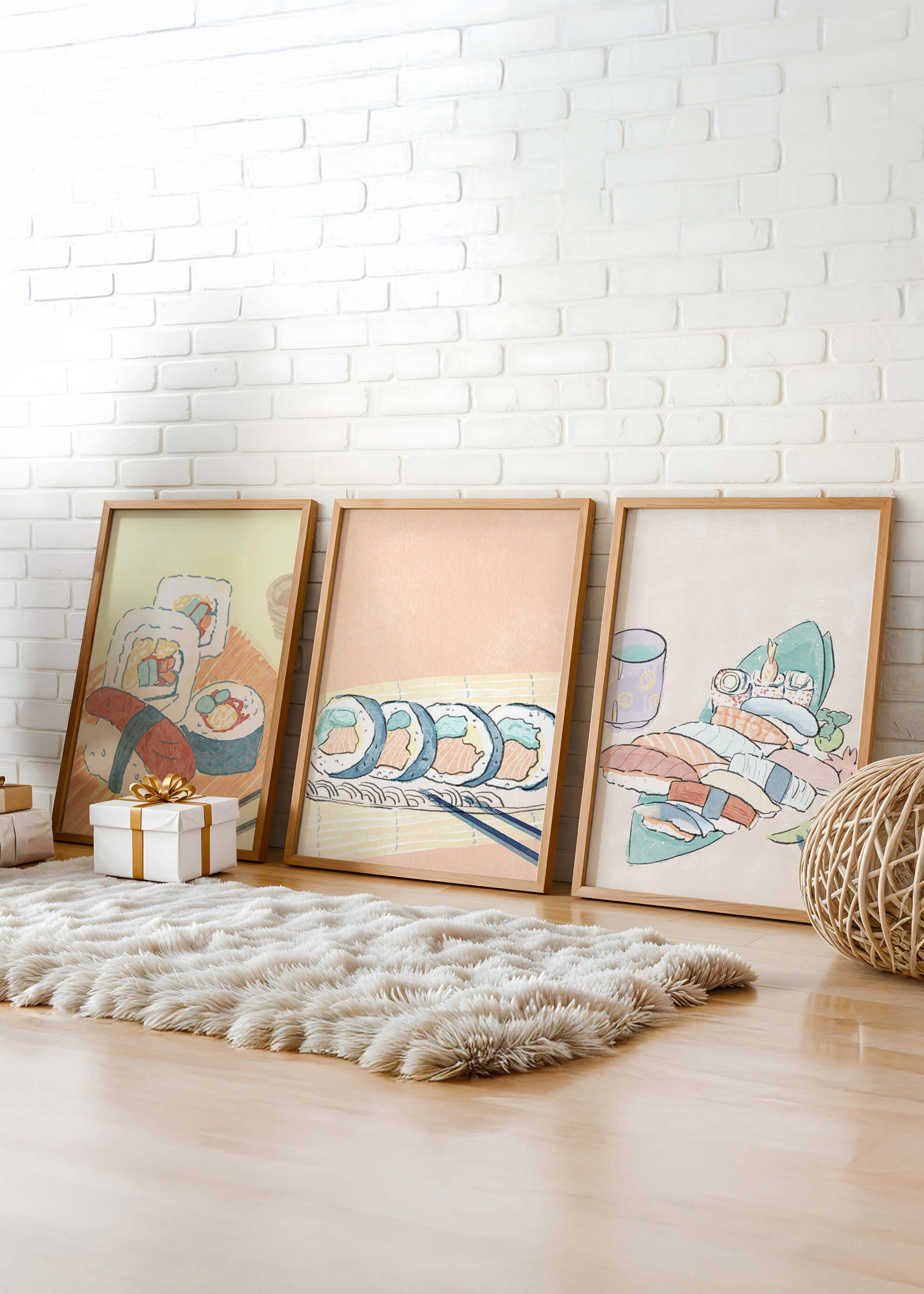 Ensemble d'art de sushi au design minimaliste dans un style aquarelle