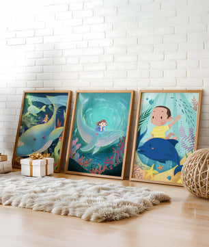 Tableau pour Enfants d’Aventures Sous-Marines avec Animaux Marins