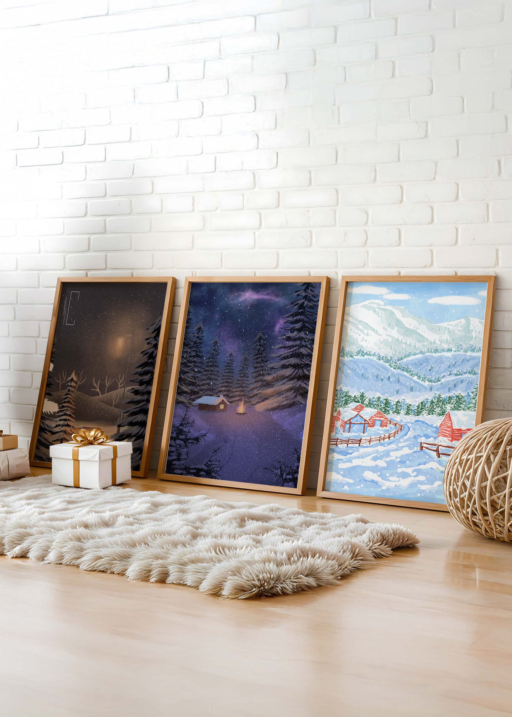 Impresiones De Paisajes Invernales Sin Marco En Un Entorno Elegante