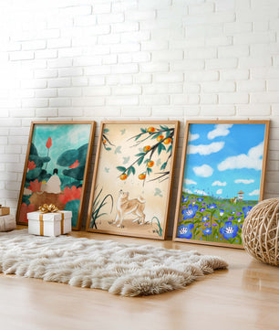 Ensemble de peintures artistiques avec des éléments naturels et des animaux