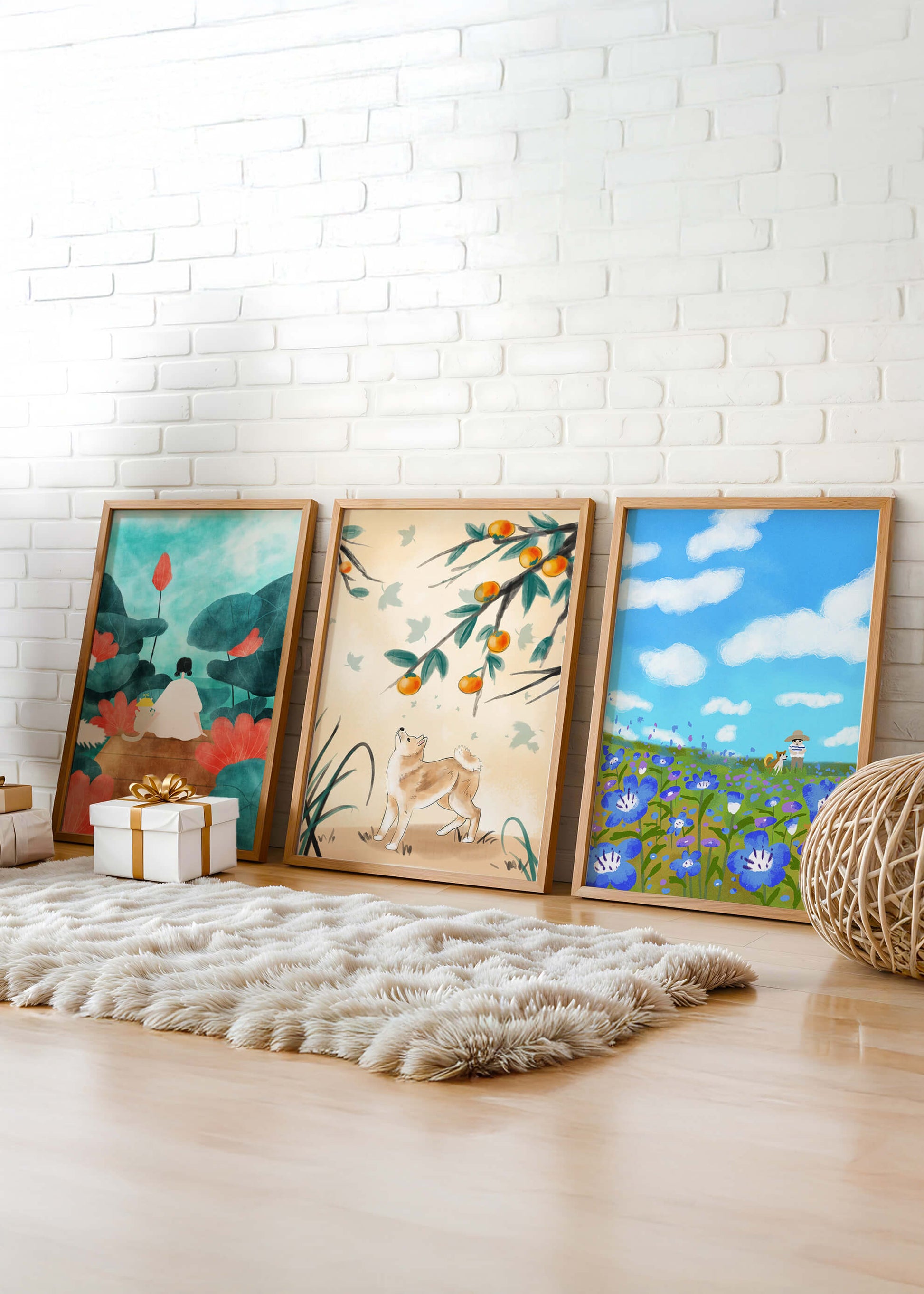 Conjunto de Pinturas Artísticas con Elementos Naturales y Animales
