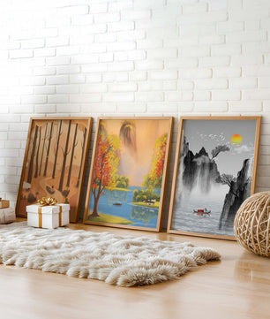 Ensemble de tableaux de paysages naturels scéniques avec art asiatique