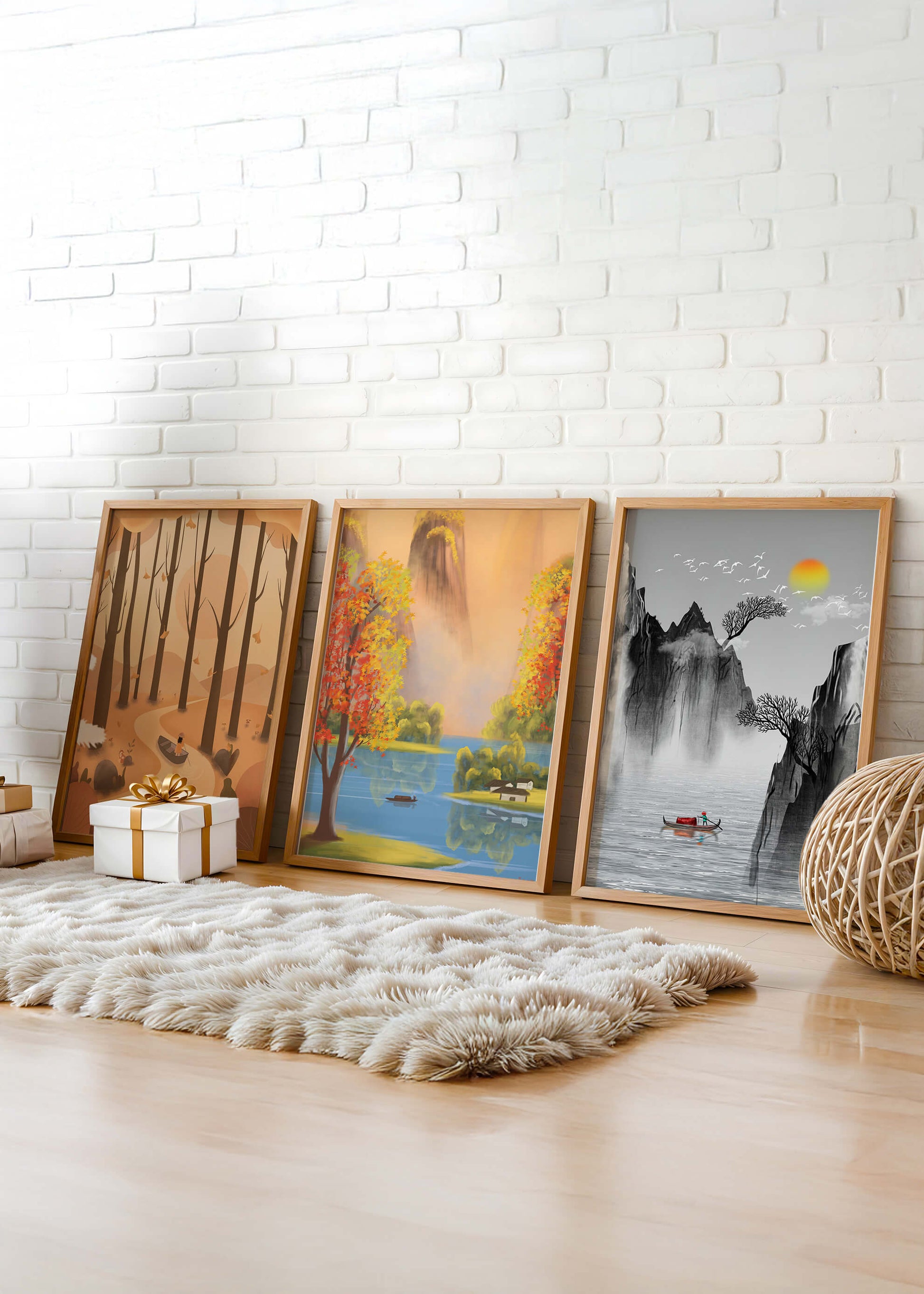 Ensemble de tableaux de paysages naturels scéniques avec art asiatique