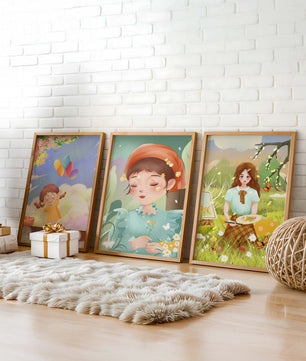 Art de filles en illustrations colorées et nature