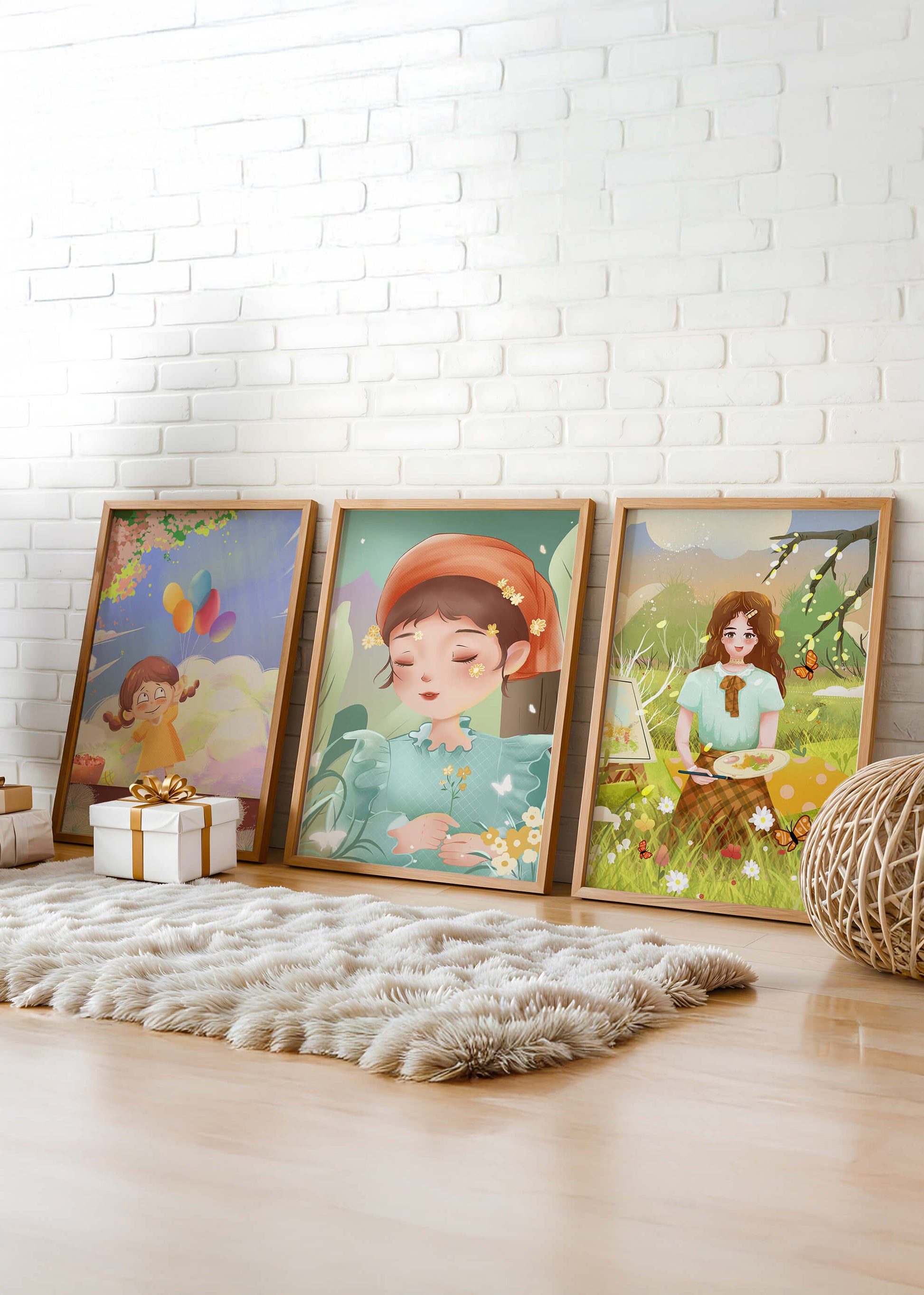 Art de filles en illustrations colorées et nature