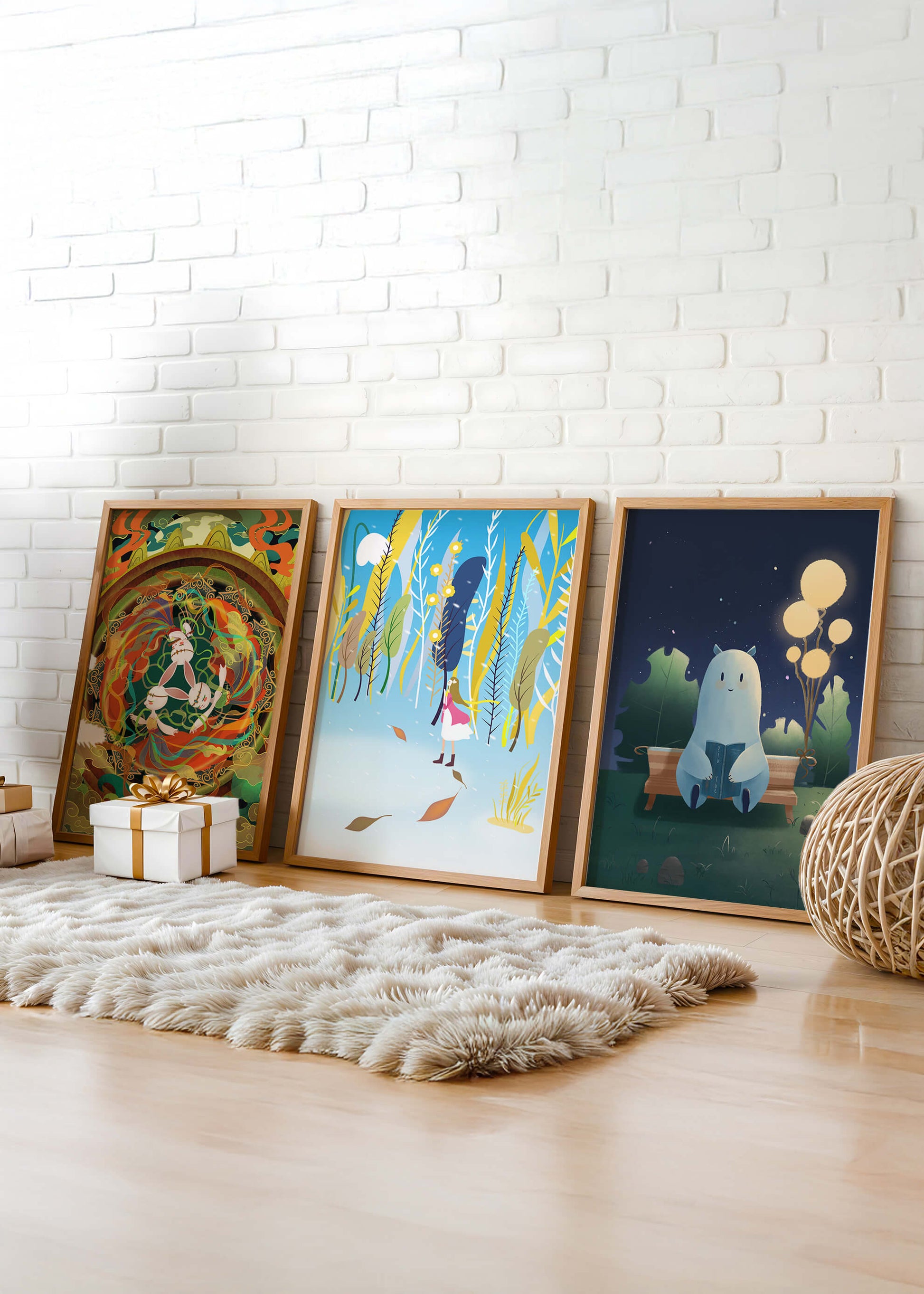 Conjunto De Tres Obras De Arte En Pared Con Elementos Dorados