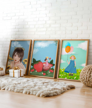 Tríptico de Ilustraciones en Marcos de Madera