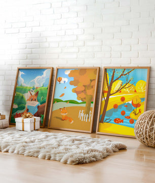 Ensemble d’illustrations de renards dans des paysages naturels