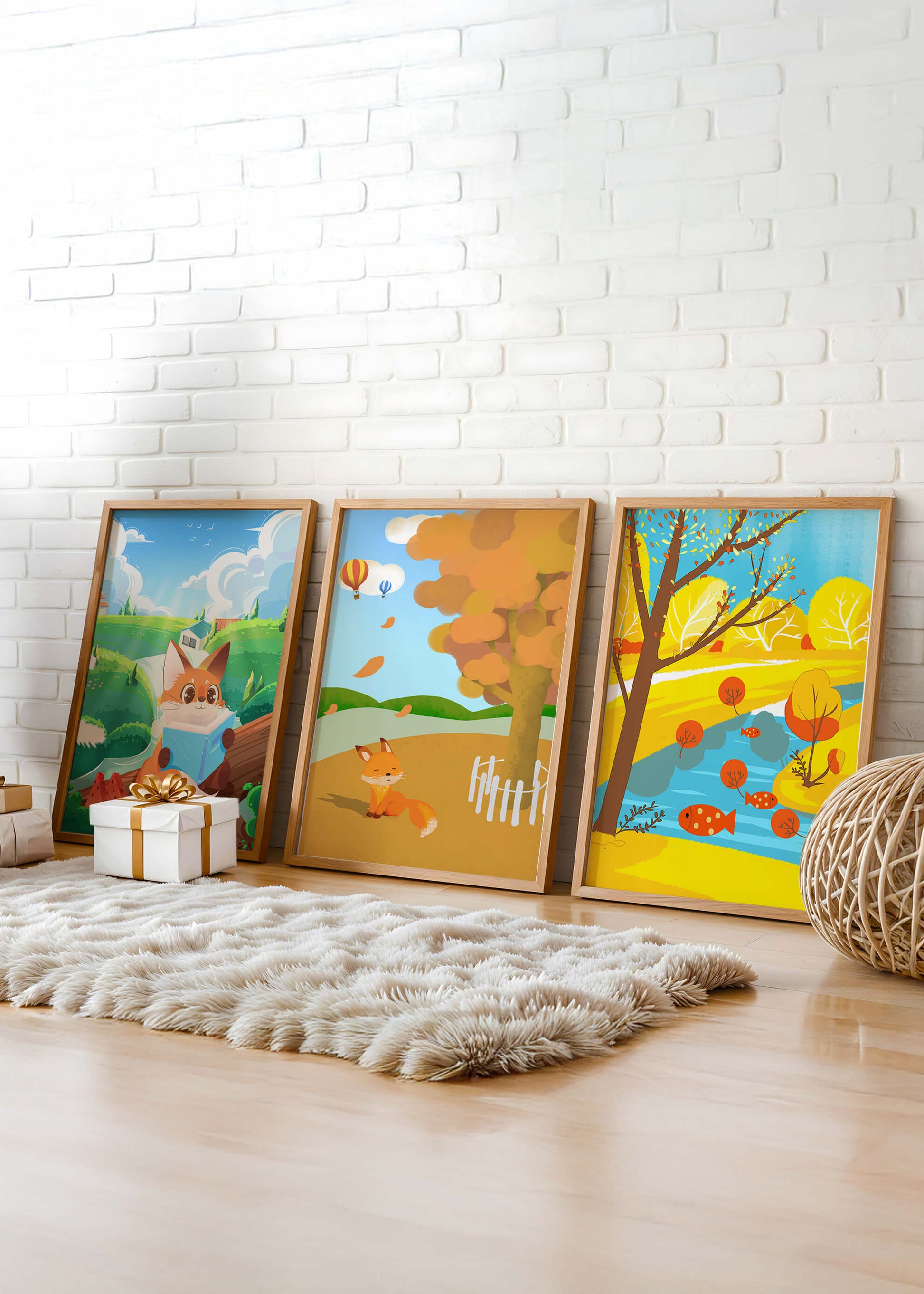 Conjunto de Ilustraciones de Zorros en Paisajes Naturales