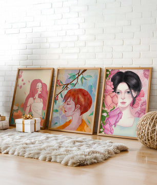 Peintures modernes de femmes avec fleurs en décoration intérieure