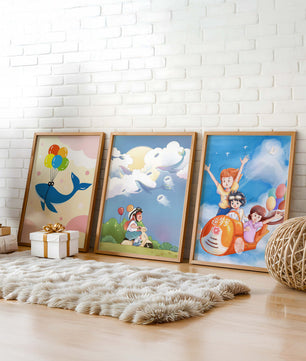 Conjunto de Ilustraciones Fantasía Infantil en Marcos Dorados
