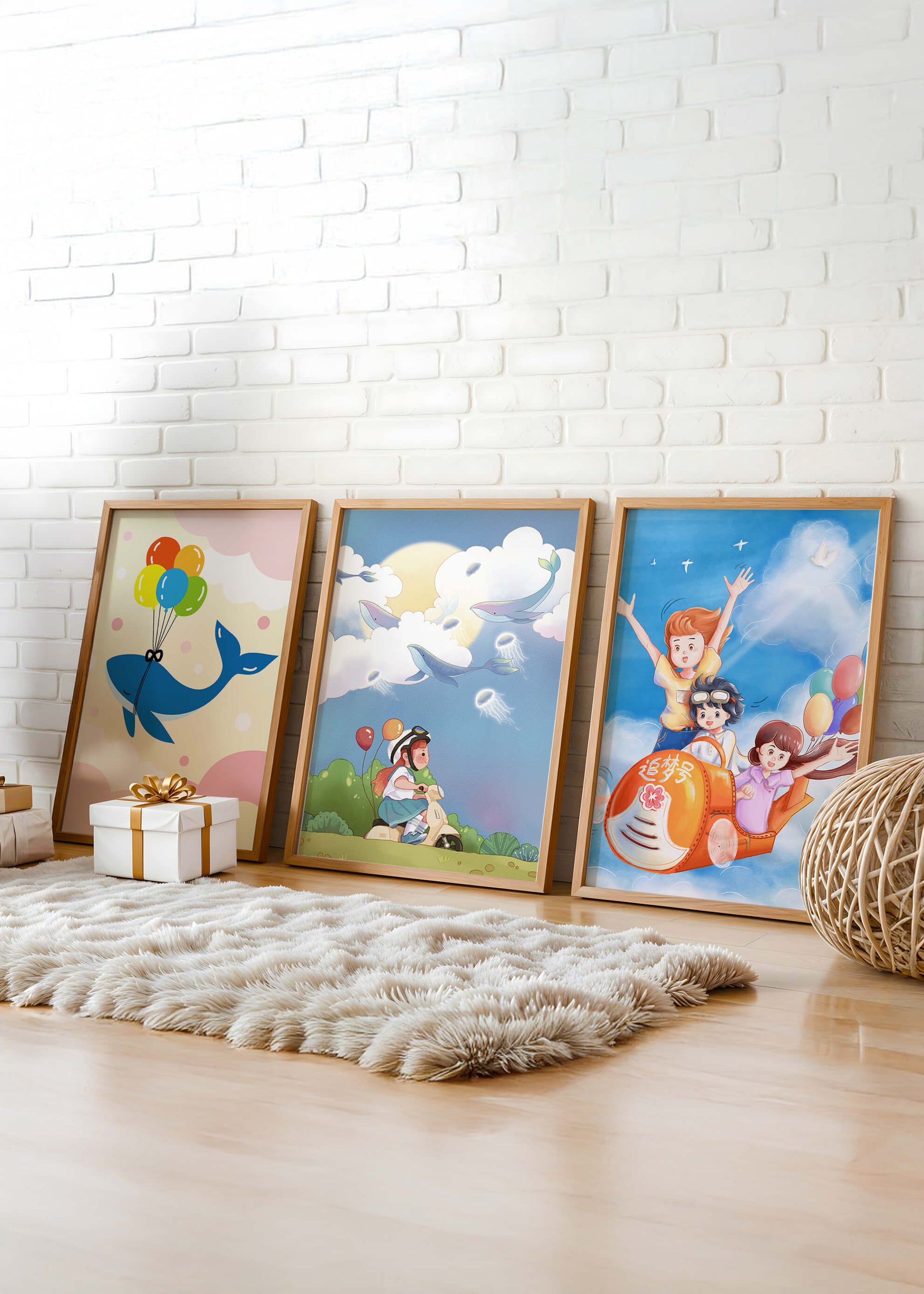 Conjunto de Ilustraciones Fantasía Infantil en Marcos Dorados