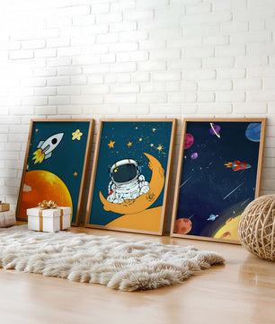 Ensemble d’images d’espace avec astronaute et fusée