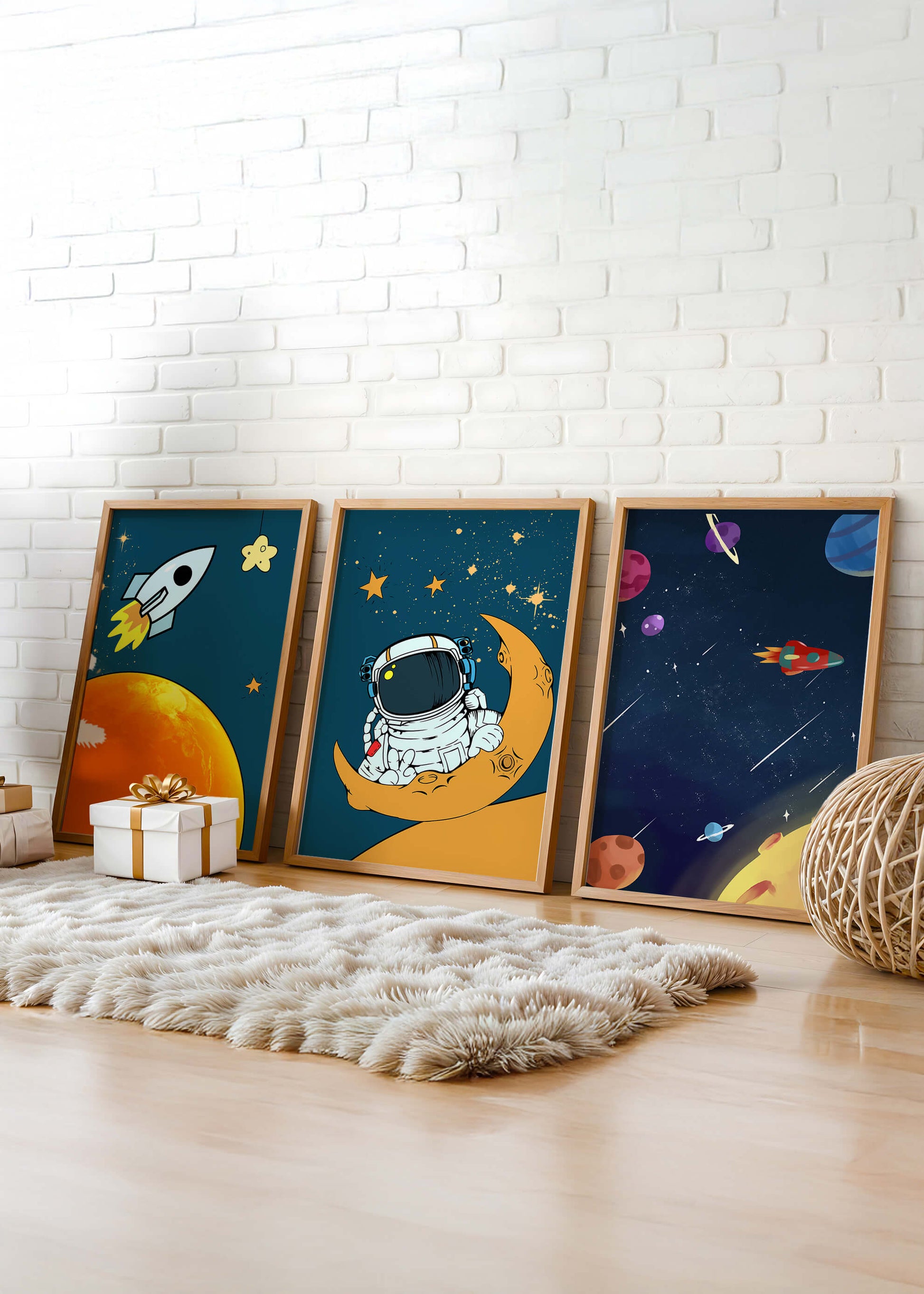 Ensemble d’images d’espace avec astronaute et fusée