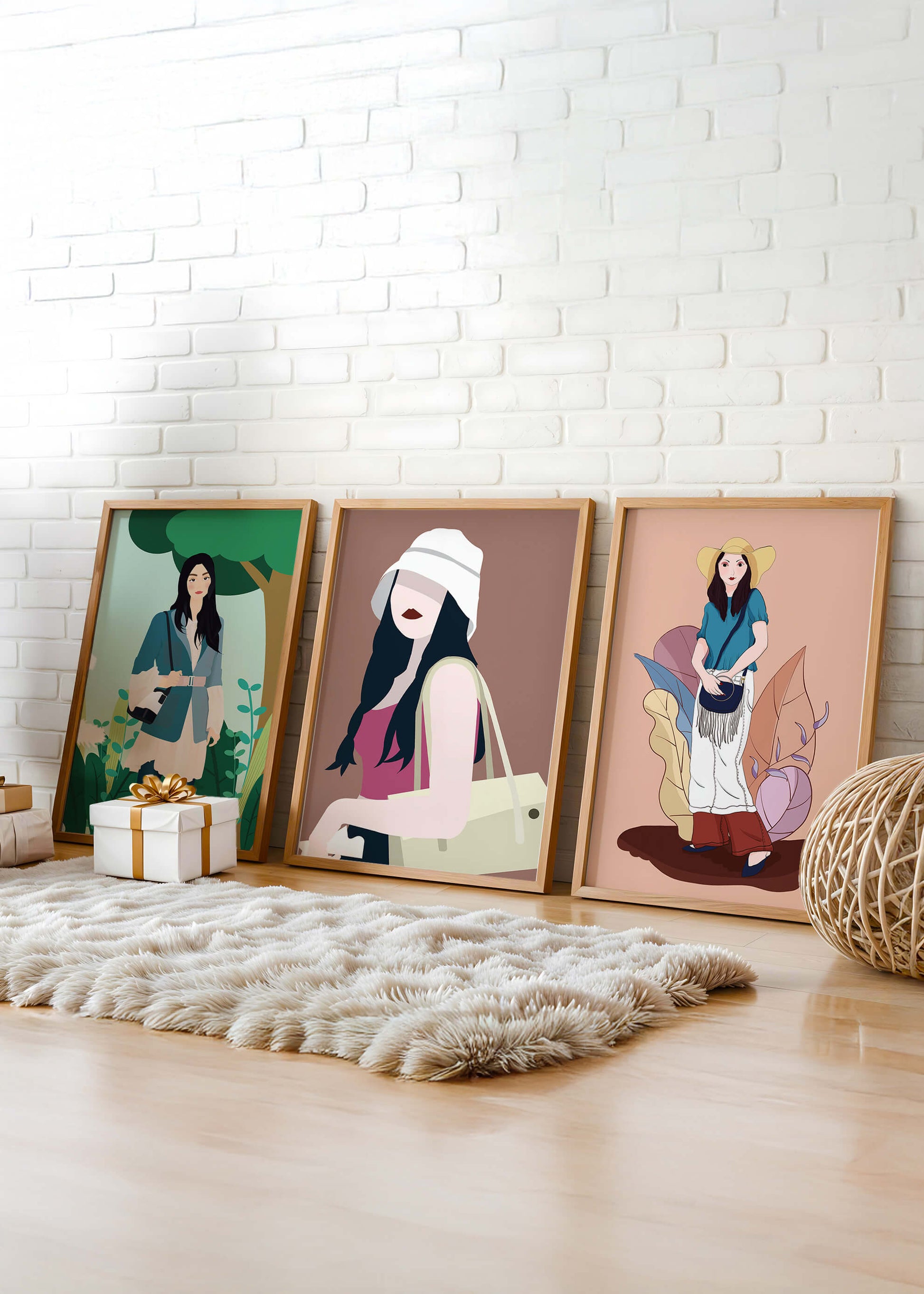  Satz aus drei minimalistischen Frauenillustrationen
