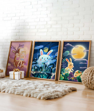 Ensemble de toiles pour enfants avec des animaux et des paysages fantastiques