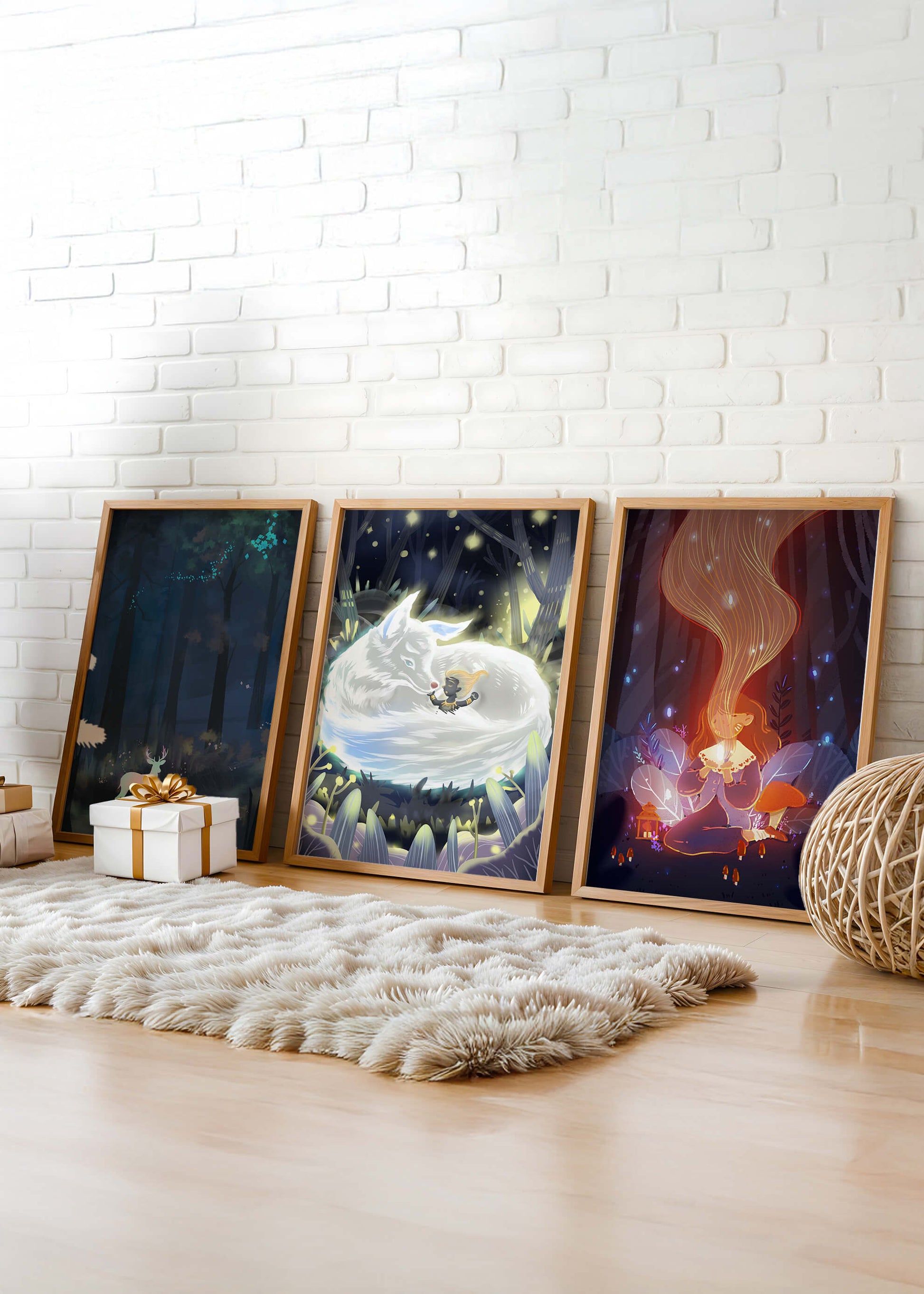 Exhibición De Arte De Fantasía Con Criaturas Místicas En Un Entorno Natural