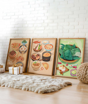 Illustrations de plats orientaux dans un style contemporain
