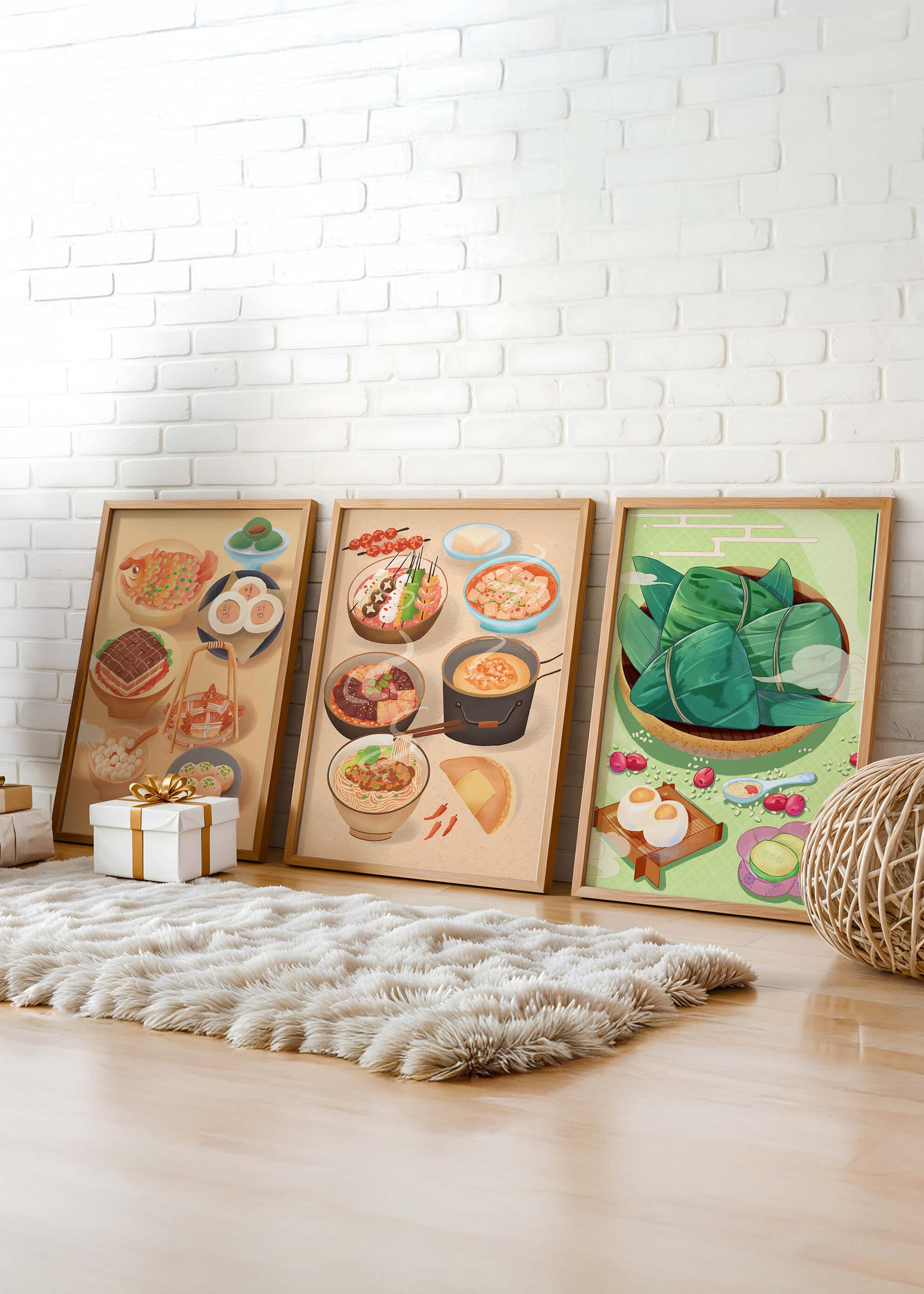 Ilustraciones de Comidas Orientales en Estilo Contemporáneo