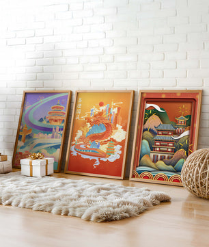 Piezas de Arte Cultural con Elementos Asiáticos y Motivos Tradicionales