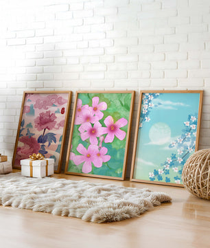 Buntes florales Triptychon mit Naturinspirationen