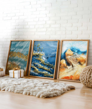Ensemble de tableaux abstraits avec textures dorées au style moderne