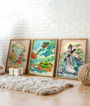 Ensemble d’œuvres d’art de style asiatique sur fond neutre