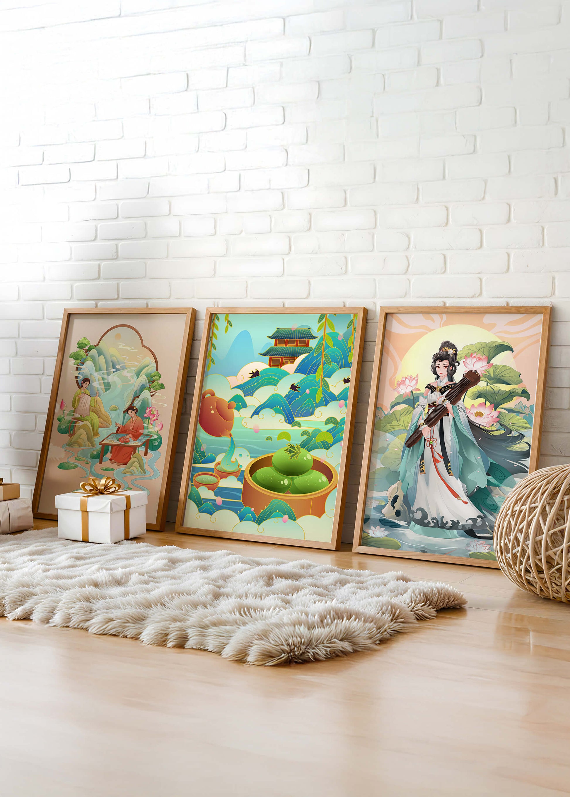 Ensemble d’œuvres d’art de style asiatique sur fond neutre