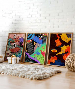 Tríptico de Arte Contemporáneo sin Marco con Estilo Pop y Abstracto